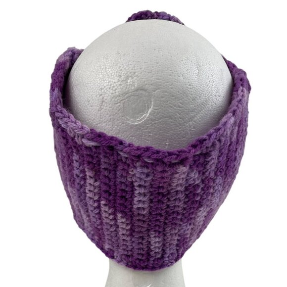 Handmade Purple Crochet Flower Headwrap Knit Headband Winter Ear Warmer - Picture 5 of 12